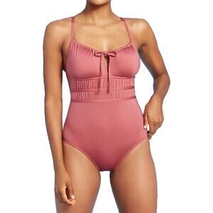 NEW Kona Sol Gathered Modern Full Coverage 1 Piece Swimsuit Women's Medium